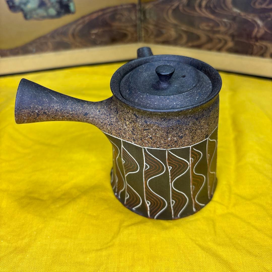 名工 沢田昭邨作　常滑焼　急須　　古美術　共箱　共布