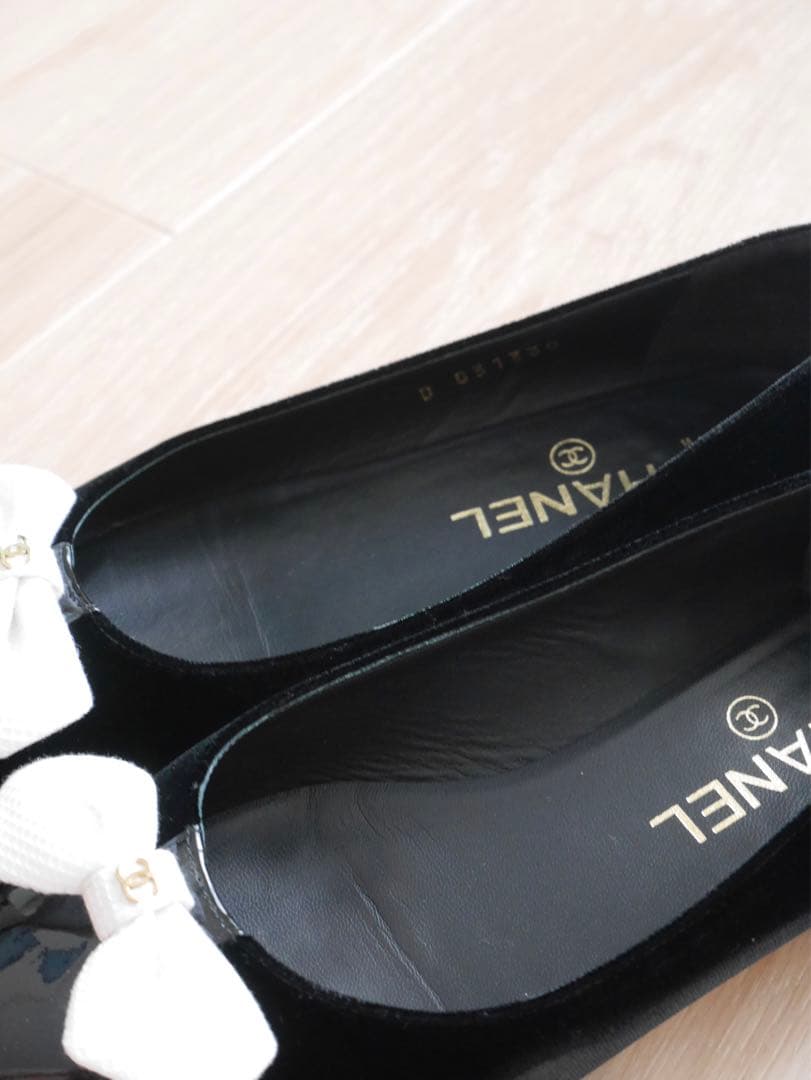 CHANEL CCロゴ リボン バレエシューズ パンプス ブラック 36