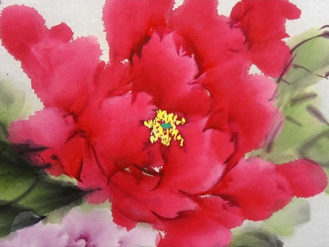 大幅掛軸 于秋月『酔春 洛陽牡丹図』中国画 紙本 肉筆 共箱付 a061113