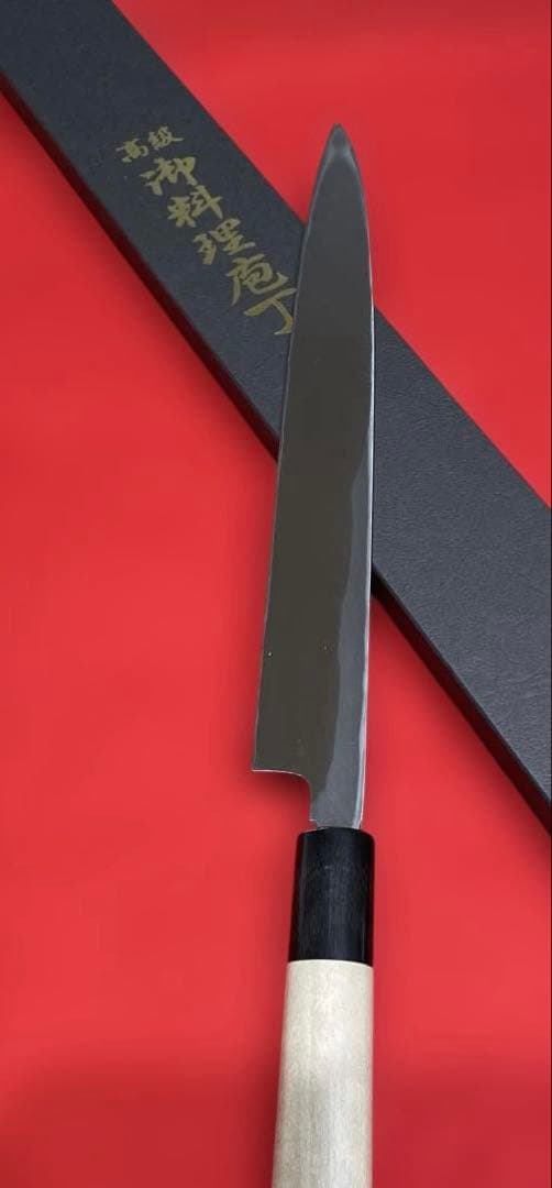 柳刃包丁　白鋼霞研　水牛桂柄　27cm