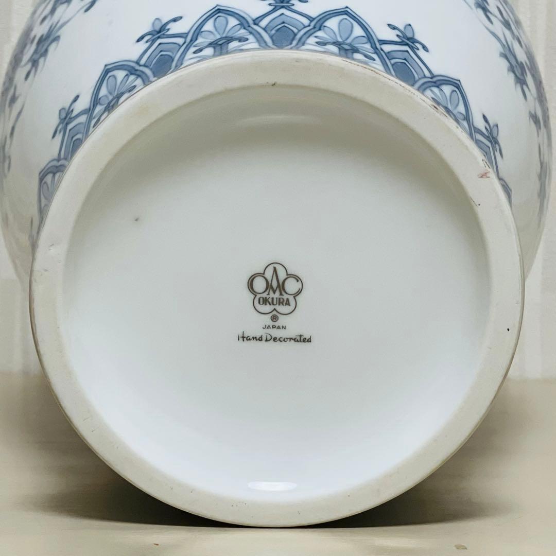 大型 大倉陶園 呉須唐草 花瓶 花器 フラワーベース 壺 36cm