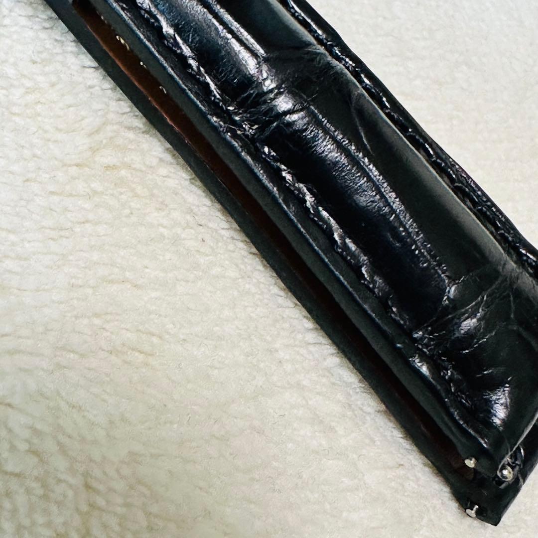 2034#19mm-16mmブラック★本物クロコダイルレザーベルト★スイス製