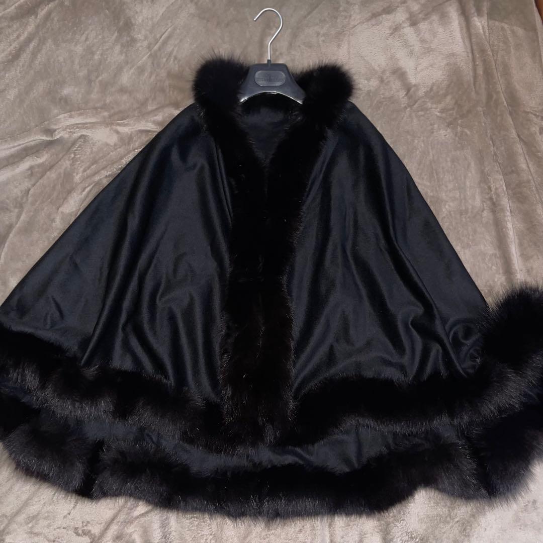《美品》ツカキ カシミア100% ファー ポンチョ ケープ 高級 上質