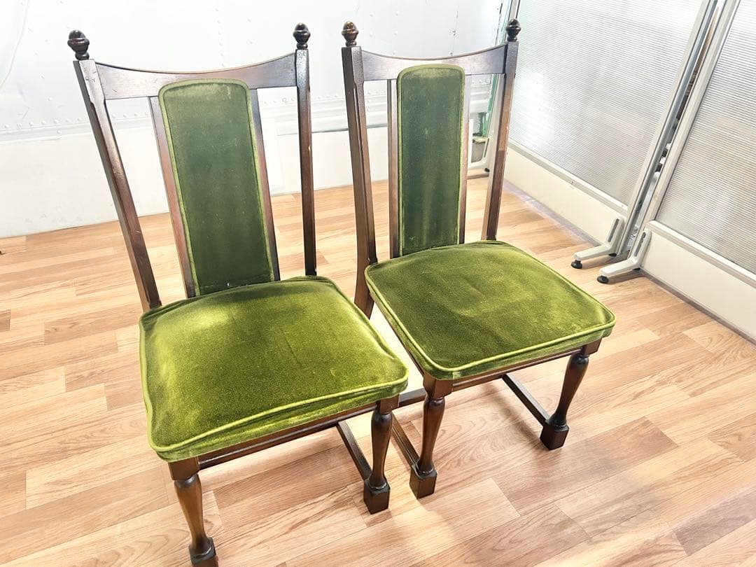 645 ナガノインテリア　ダイニングチェア　2脚 北欧 ベロア　リビング　a