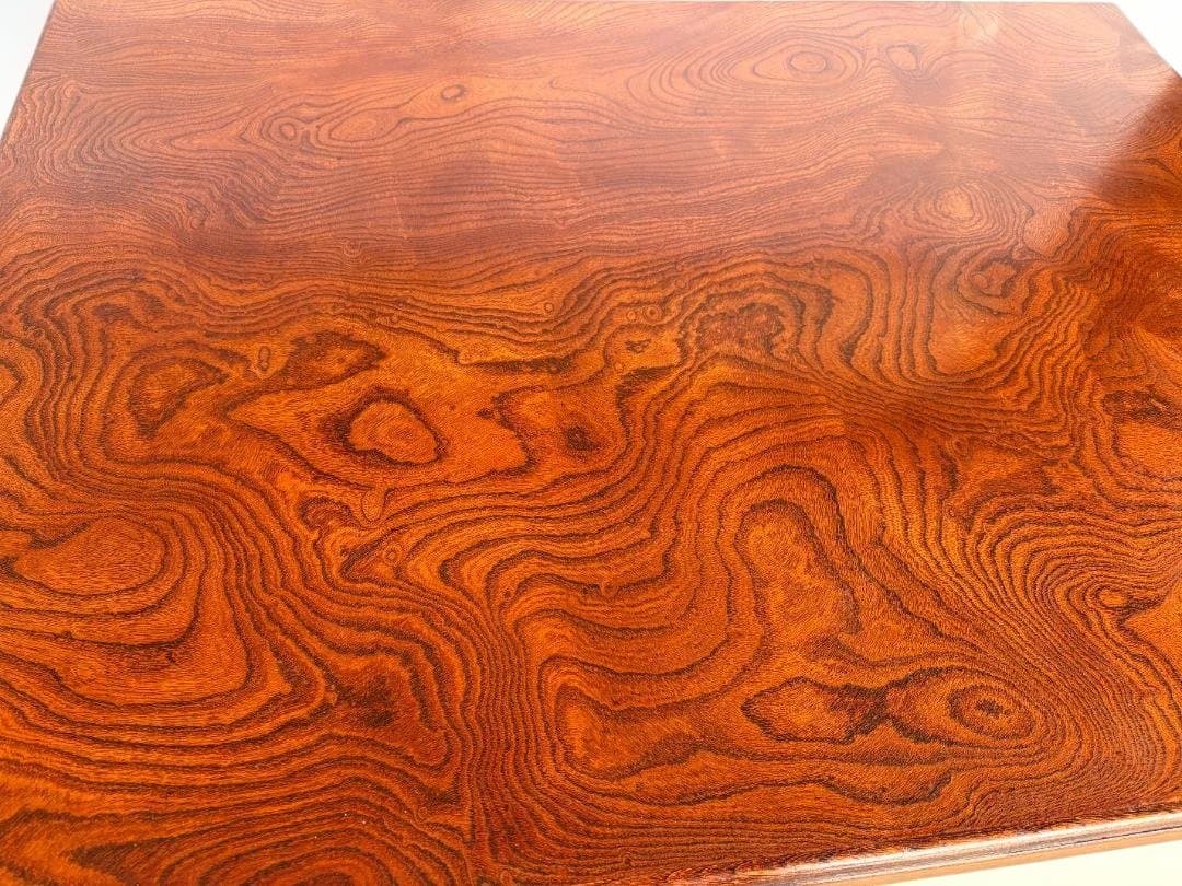 木製 座卓 彫刻入り 　昭和レトロ 　01d111