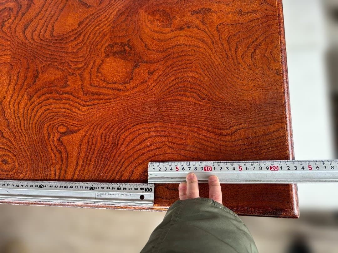 木製 座卓 彫刻入り 　昭和レトロ 　01d111