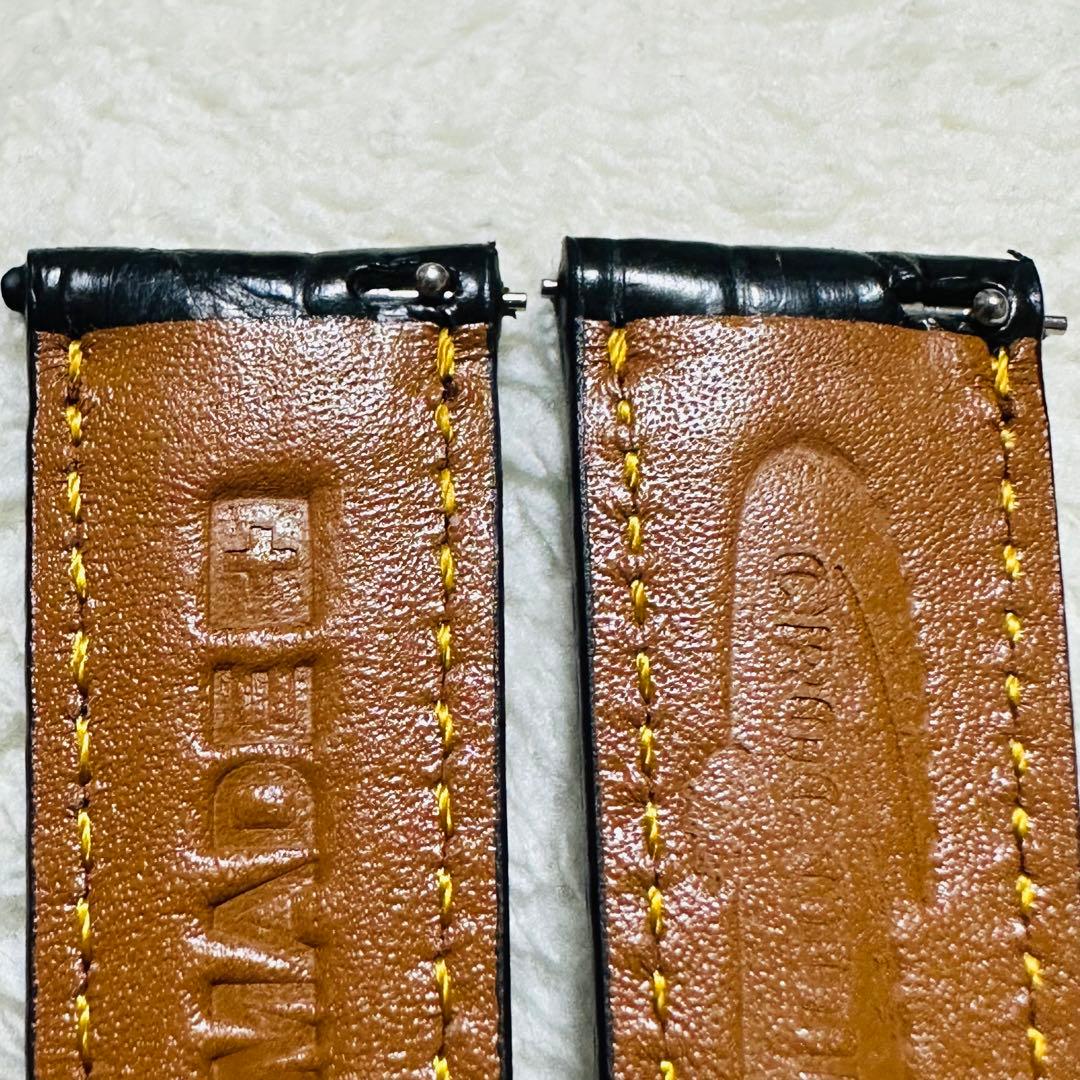 2003#19mm-16mmブラック★スイス製★本物クロコダイル腕時計用ベルト