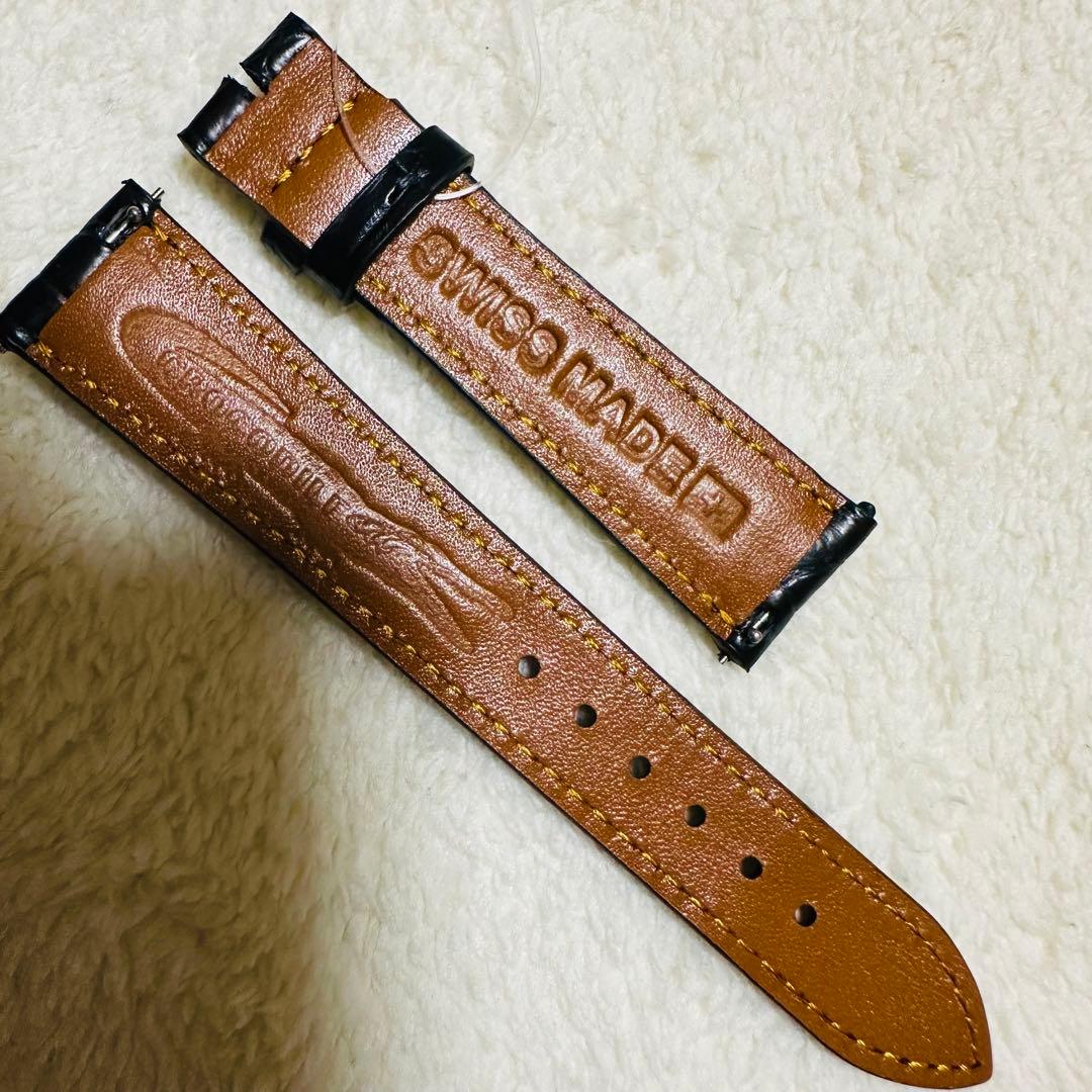 2003#19mm-16mmブラック★スイス製★本物クロコダイル腕時計用ベルト