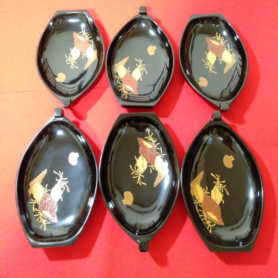 輪島塗　総黑舟形木皿六枚