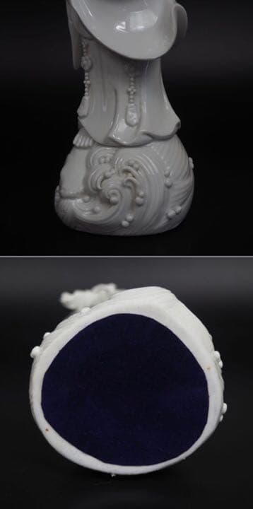 送料無料70年代『福建省徳化磁厂』製白磁魚藍観音共箱高さ33.8ｃｍ★訳あり★