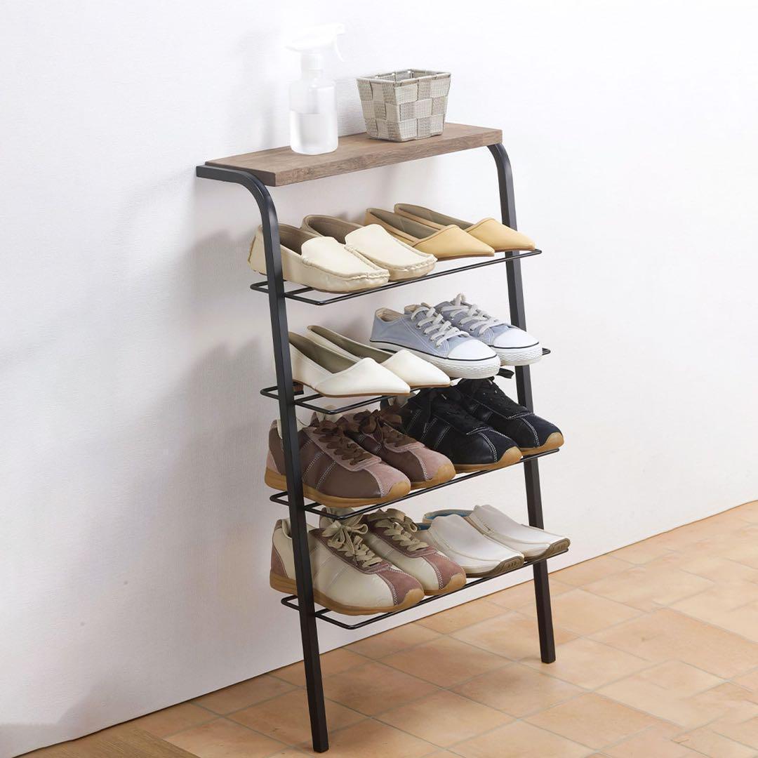 天板付き立てかけシューズラック　4段　日本製　新潟県燕三条