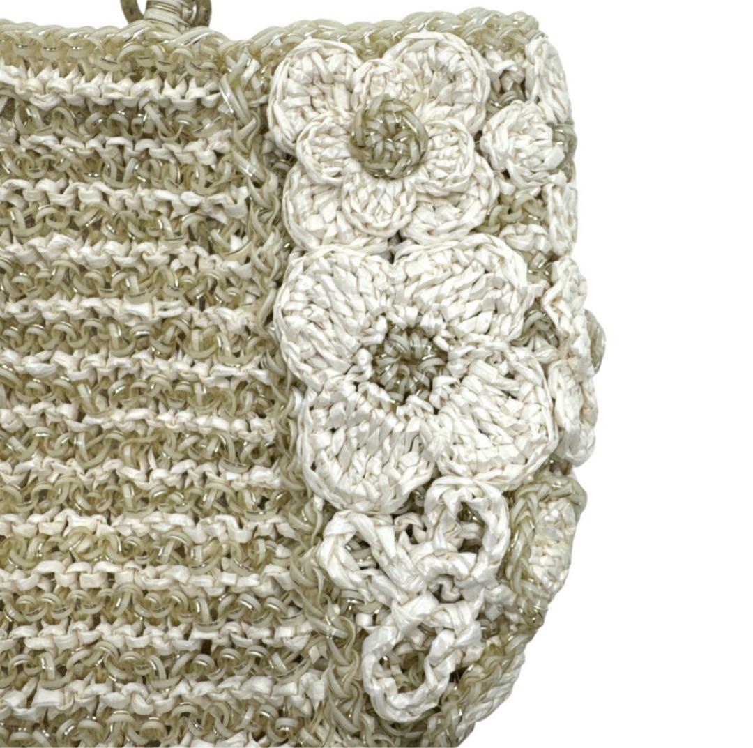 美品 アンテプリマ 2way ワイヤーバッグ ショルダーバッグ 花 ベージュ