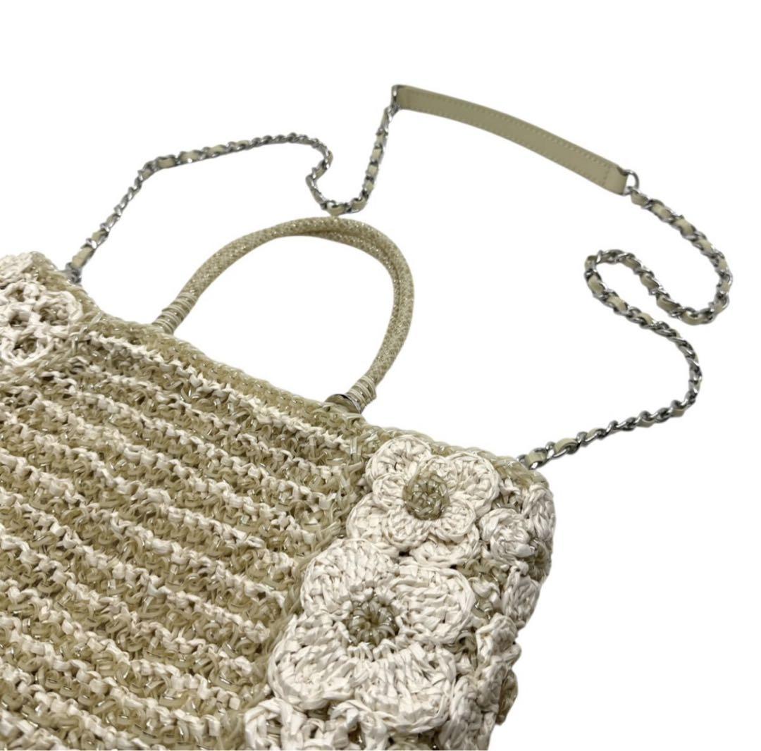 美品 アンテプリマ 2way ワイヤーバッグ ショルダーバッグ 花 ベージュ