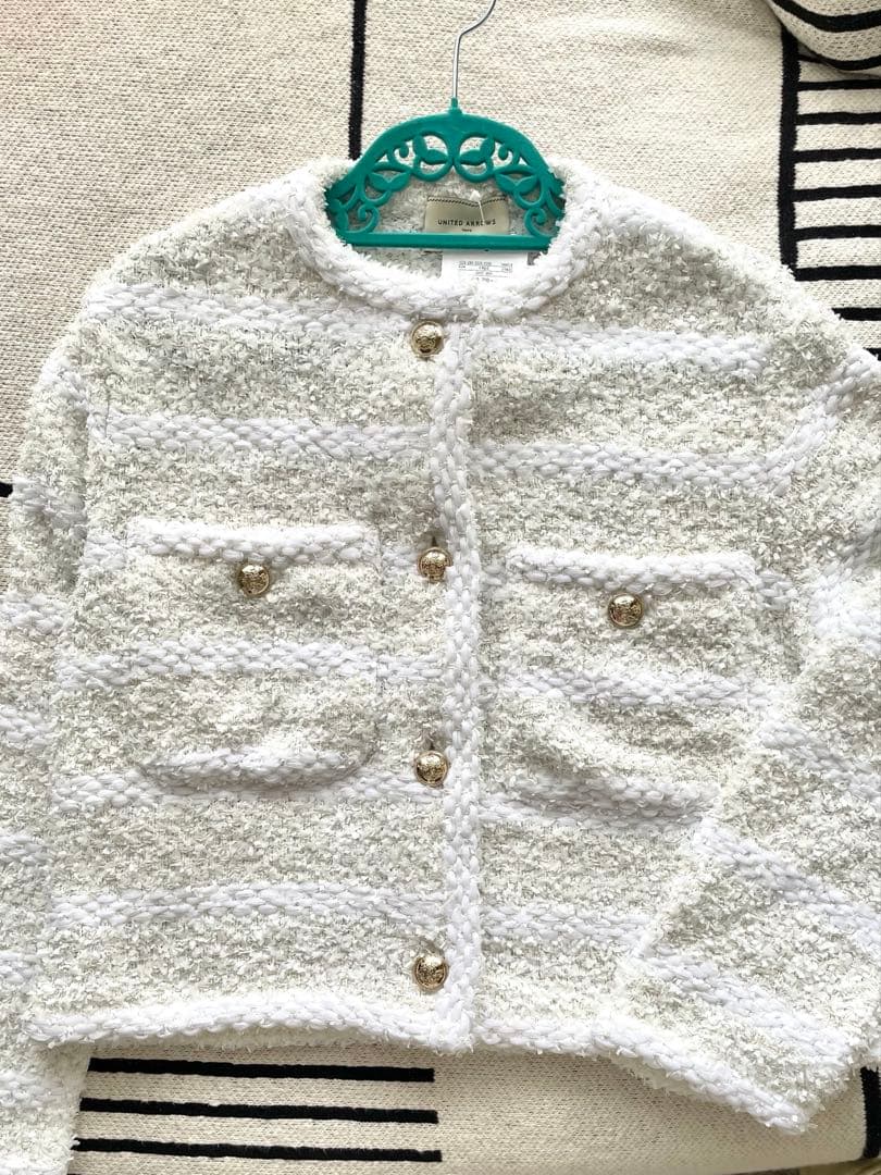 ユナイテッドアローズ　ボーダーミックス　ツイードニットカーディガン