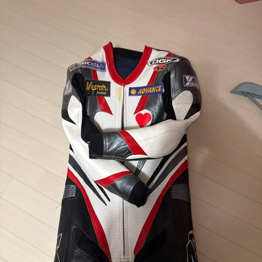 YONEZO 革ツナギ レーシングスーツ　黒/白/赤　MFJ公認　美品