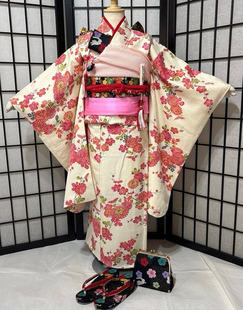 七五三　着物セット　7歳　正絹　パールホワイト　白色