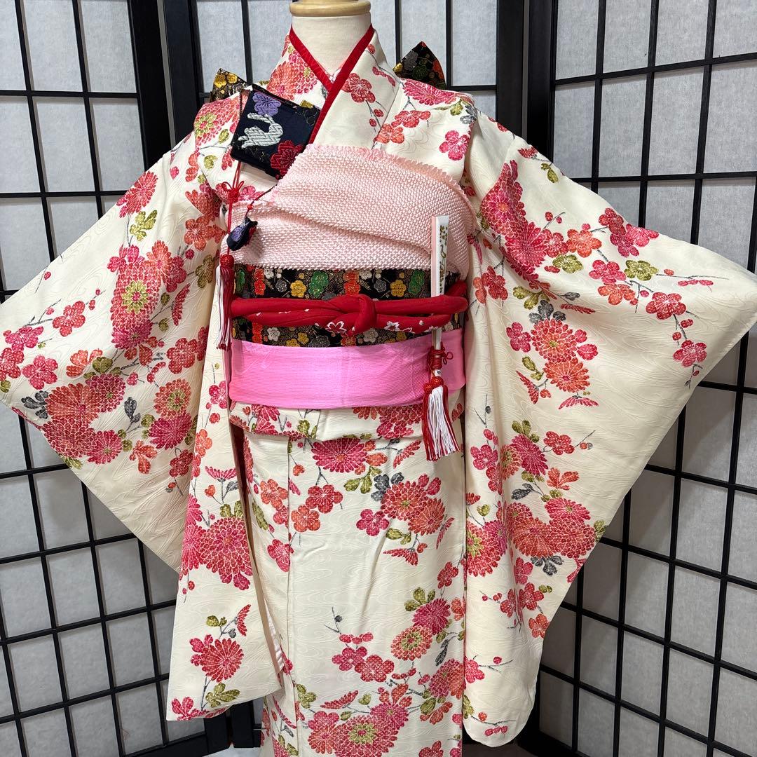七五三　着物セット　7歳　正絹　パールホワイト　白色