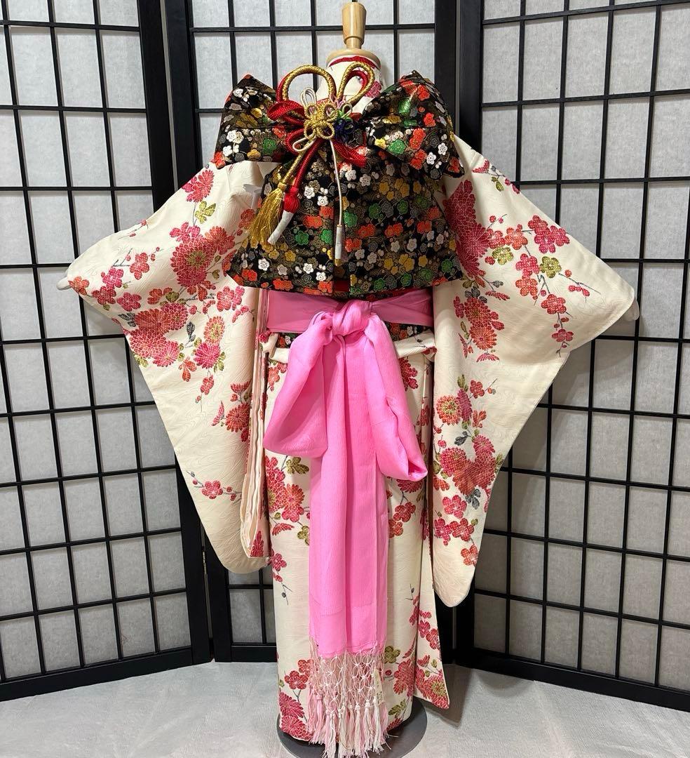 七五三　着物セット　7歳　正絹　パールホワイト　白色