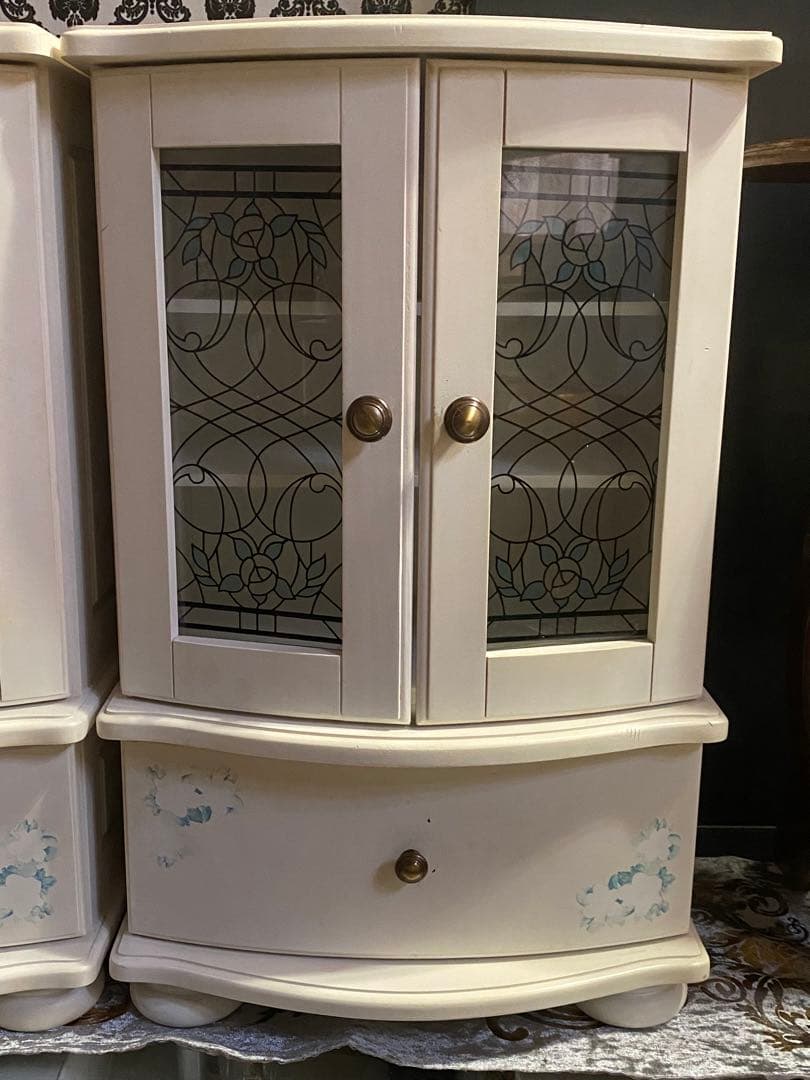 希少 ステンドガラス♦️ロココ♦️アンティーク キャビネット♦️2個セット♦️送料込