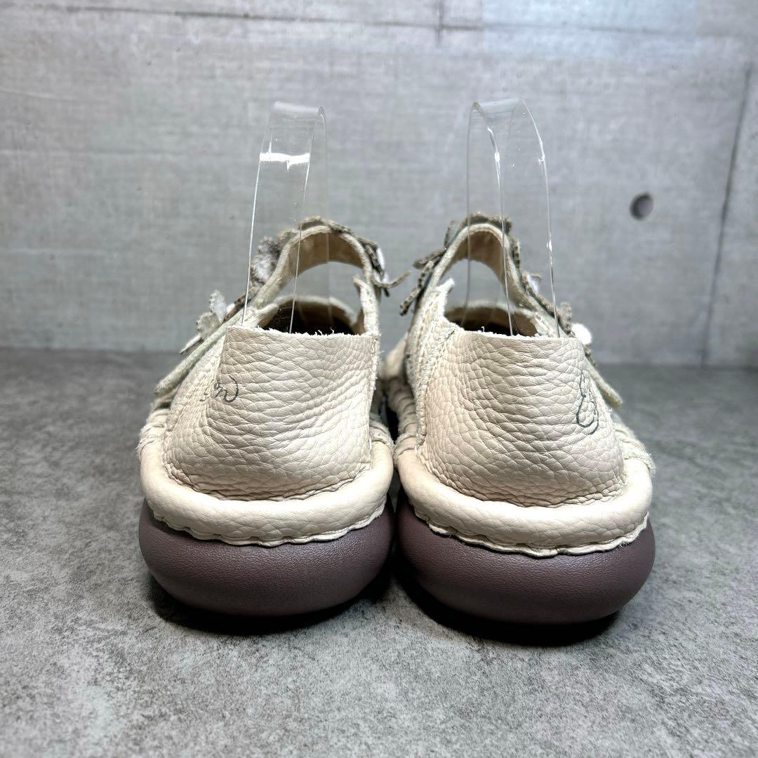 極美品【エスタシオン】お花 レザーメリージェーン/厚底/フラワー/ビジュー/幅広