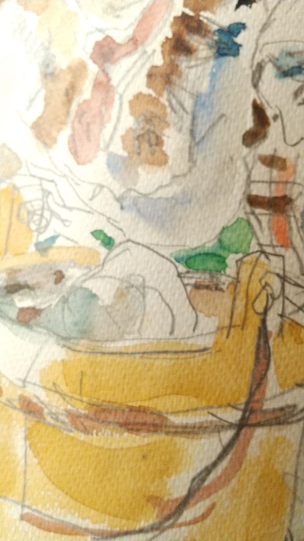 古沢岩美 キリスト誕生 聖夜 水彩まくり クリスマス