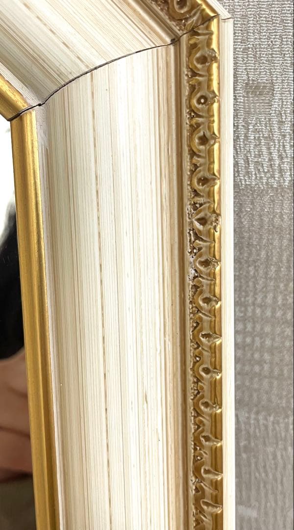 イタリー製 八角形 壁掛けミラー 鏡 アイボリー系 ゴールド 美品