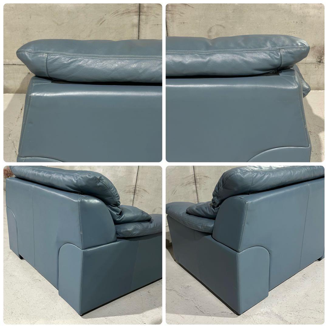 maruni／マルニ 本革1人掛ソファ｜ブルーグレー｜本革＆ボリュームクッション