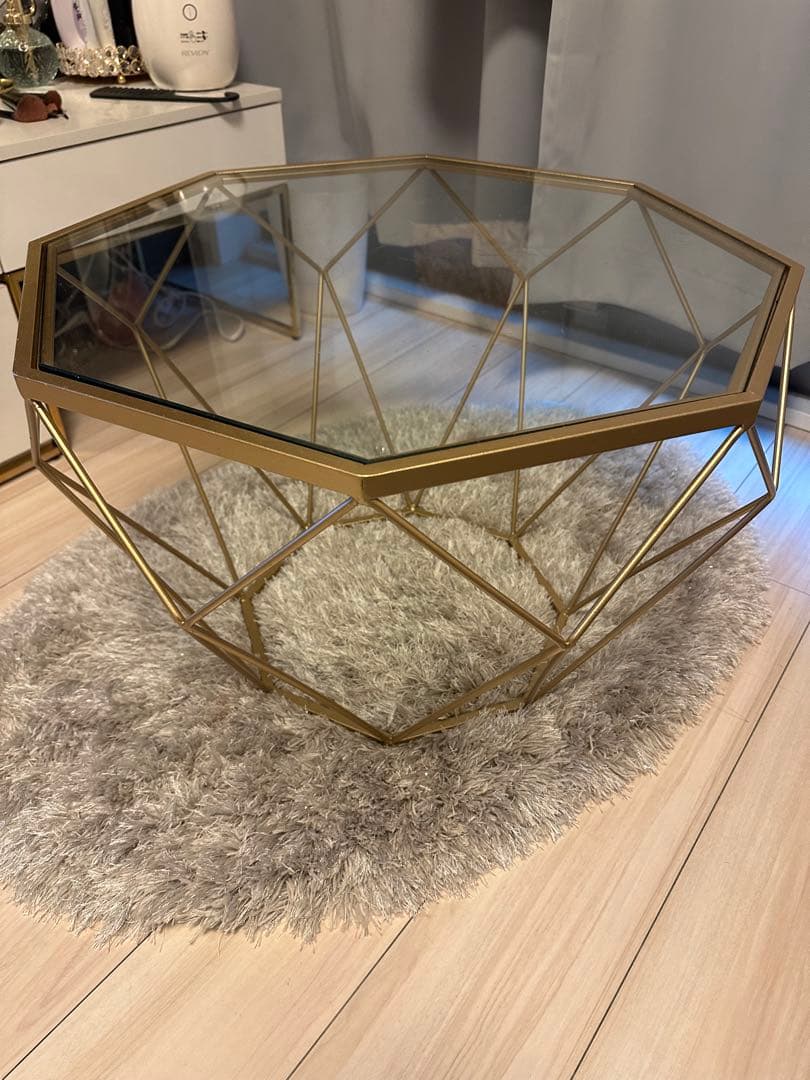 八角形ガラスローテーブル ゴールド