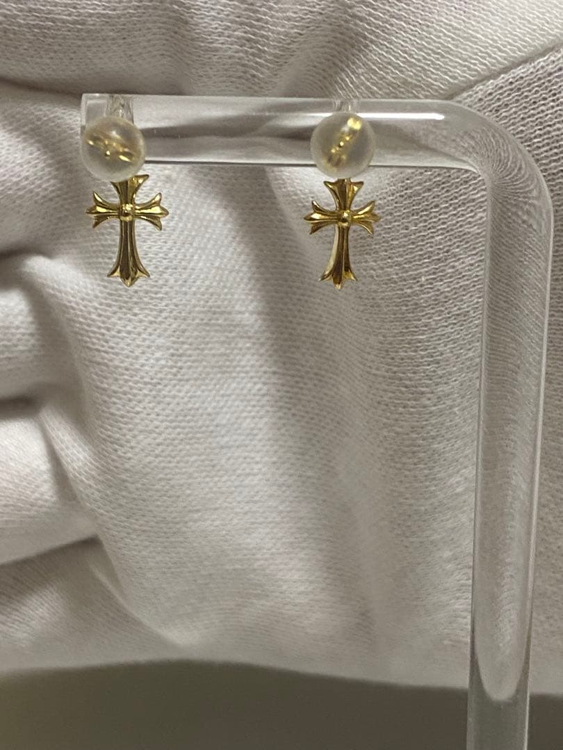 未使用品 2個セットK18 クロス 両面十字架 ピアス 品質保証書付き 18金