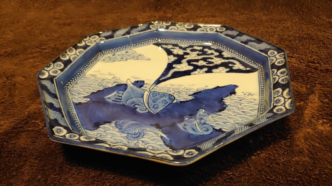 古伊万里　伊万里　染付　八角皿　龍宮城　江戸期　蔵出し　１客