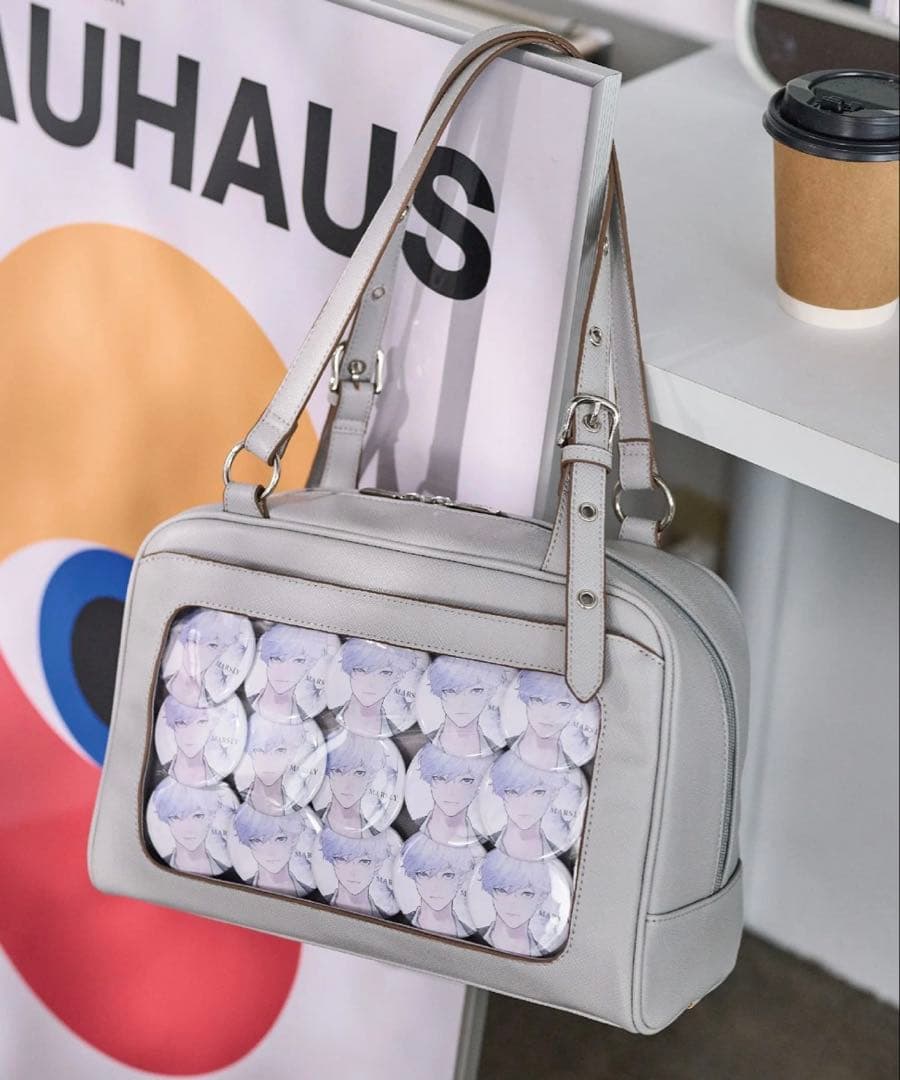 Marsly マーズリー 痛バ フラップボストンバッグ ライトグレー