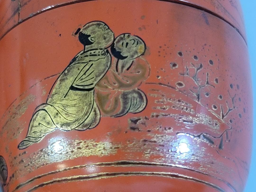 中国 朱塗 人物紋 時代棗 仕服 茶道具 DT612