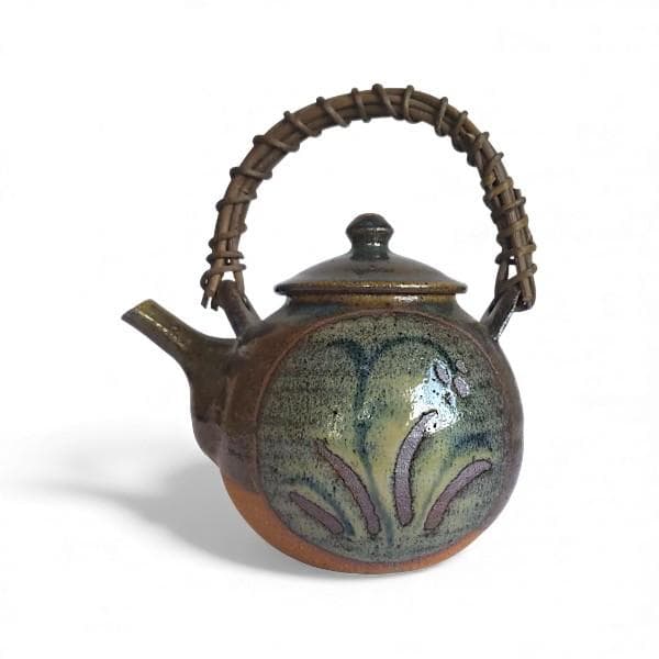 中村芳楽 作 天月窯 急須 湯呑 セット 竹製茶托付き 陶芸 茶器 煎茶器