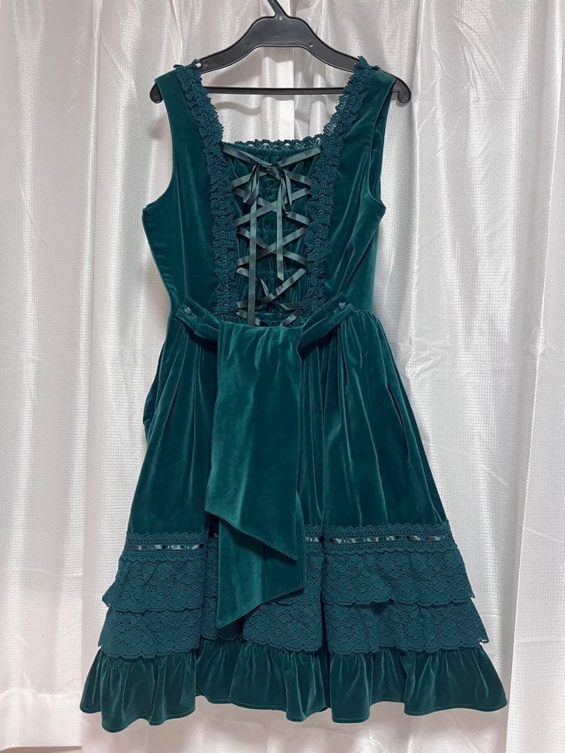 別珍レースフリルジャンパースカート(グリーン)