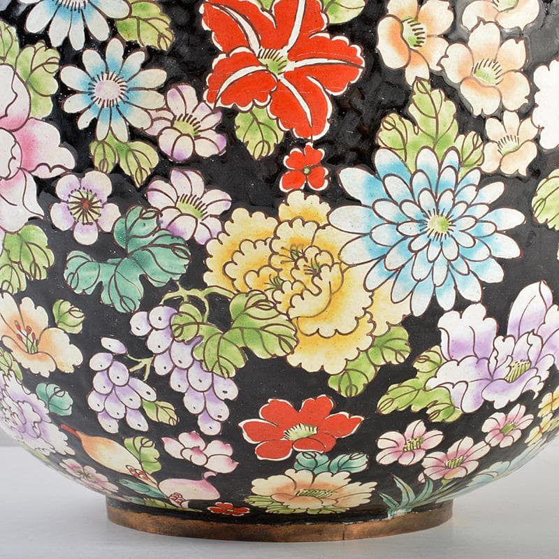 中国　古七宝琺瑯彩　百花文様　蓋壷　大茶壷　重さ約3.8kg　F　R5644B