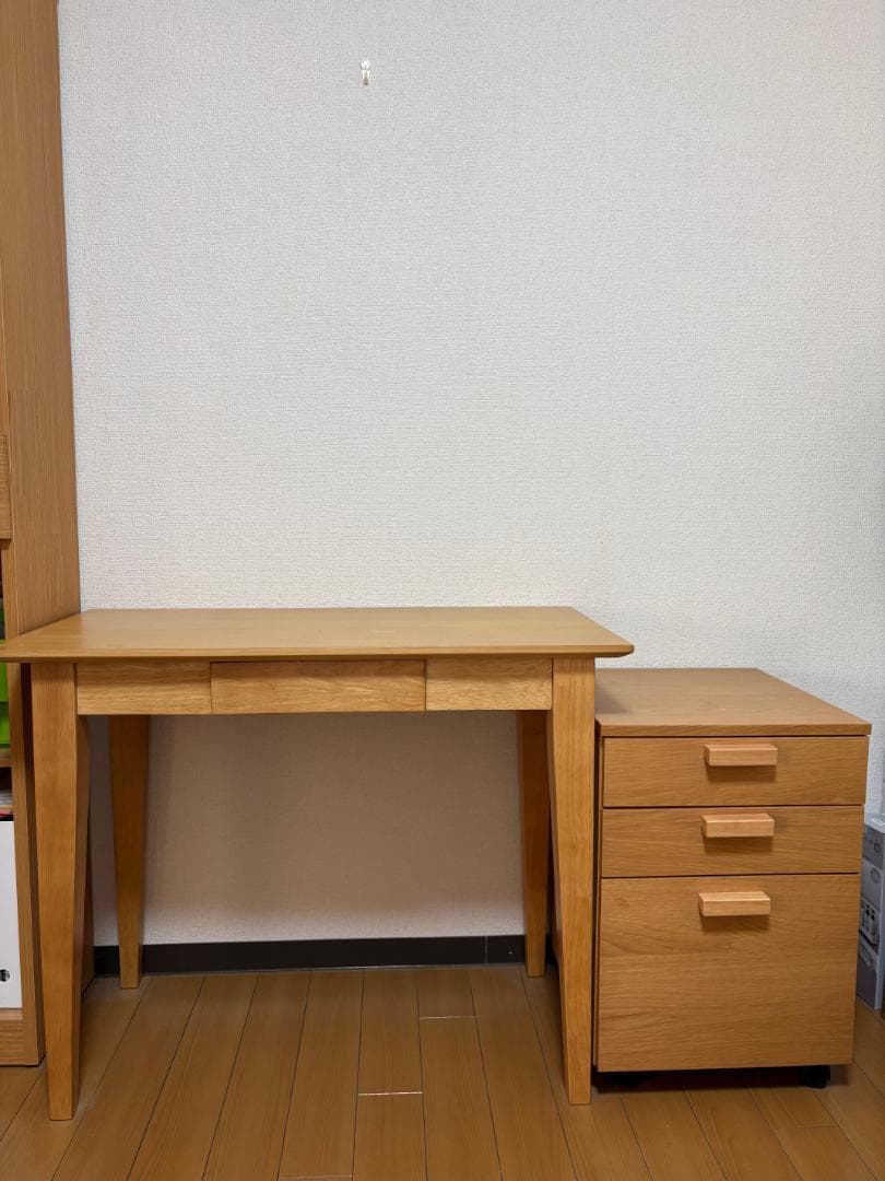 【完成品・送料込】木製スリムデスク 幅90㎝ 引出し付き たのメル便