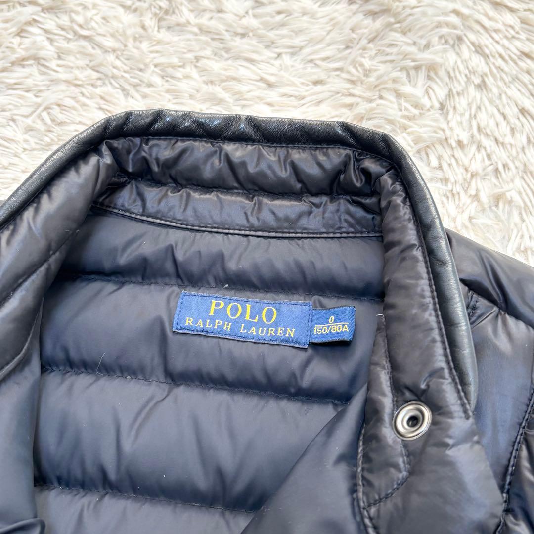 ポロラルフローレン ダウンジャケット ライダース 黒 レザー 羊 150