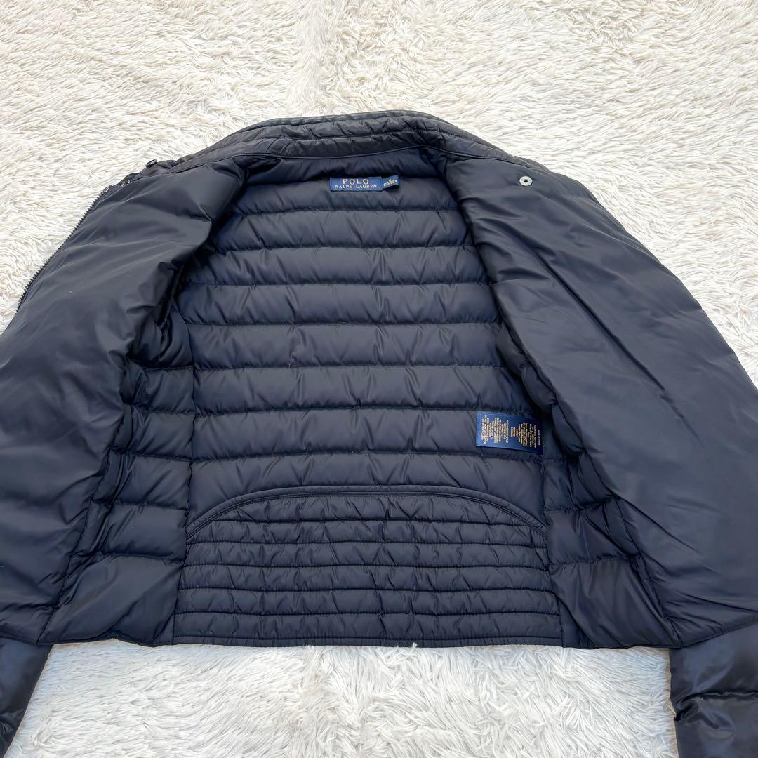 ポロラルフローレン ダウンジャケット ライダース 黒 レザー 羊 150
