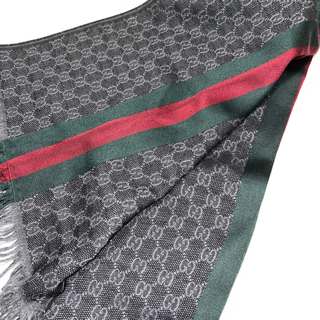 グッチ Gucci ストール マフラー チャコールグレー ウェビング 箱付き