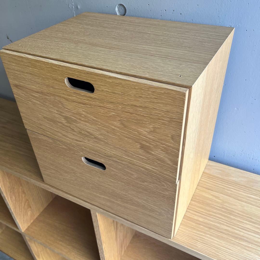 美品★無印 スタッキングシェルフセット・５段×２列・オーク材 チェスト付