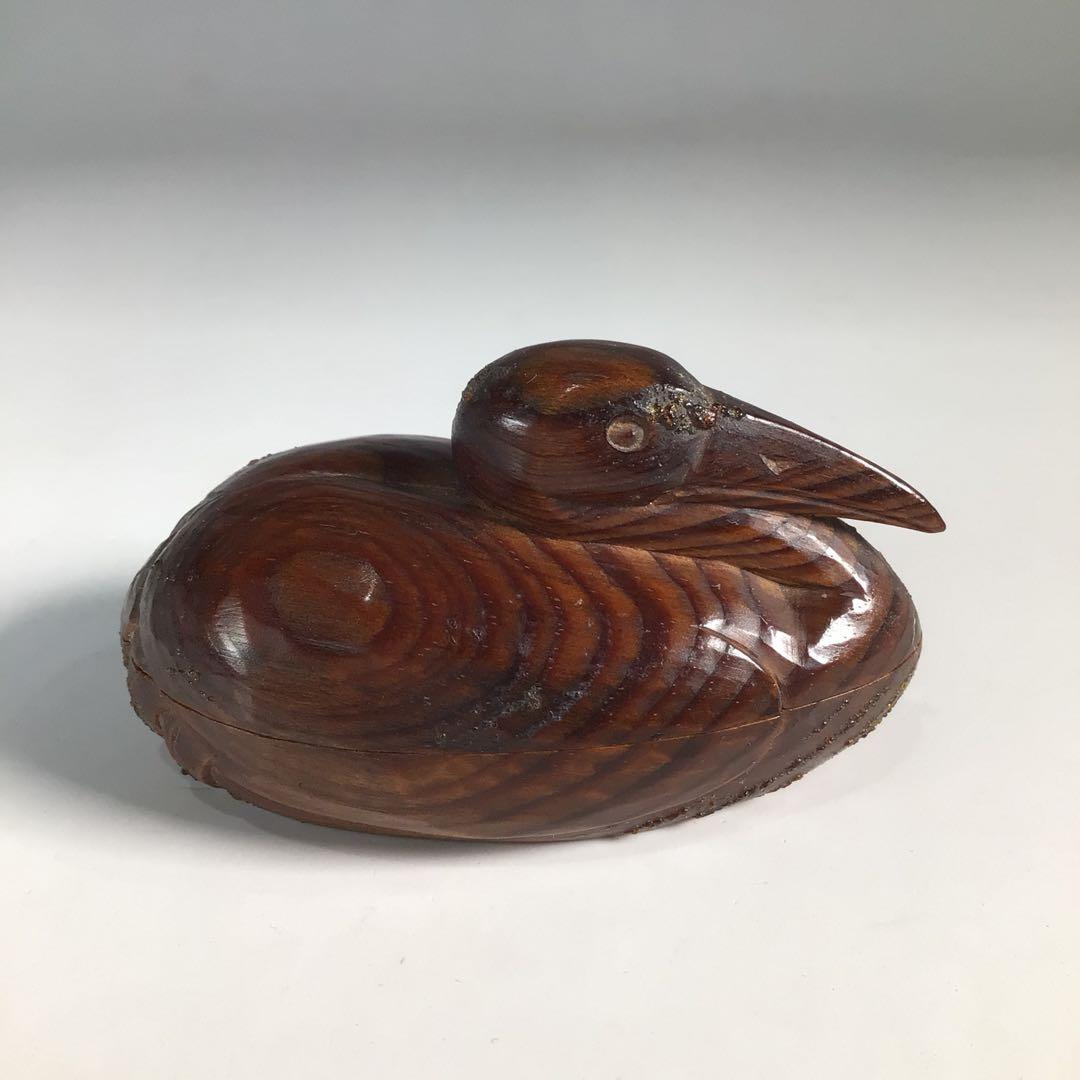 Ｎ４３３　香合　『浪華　高橋黄石作』『松材』『鶴香合』　共箱　茶道具　木工芸