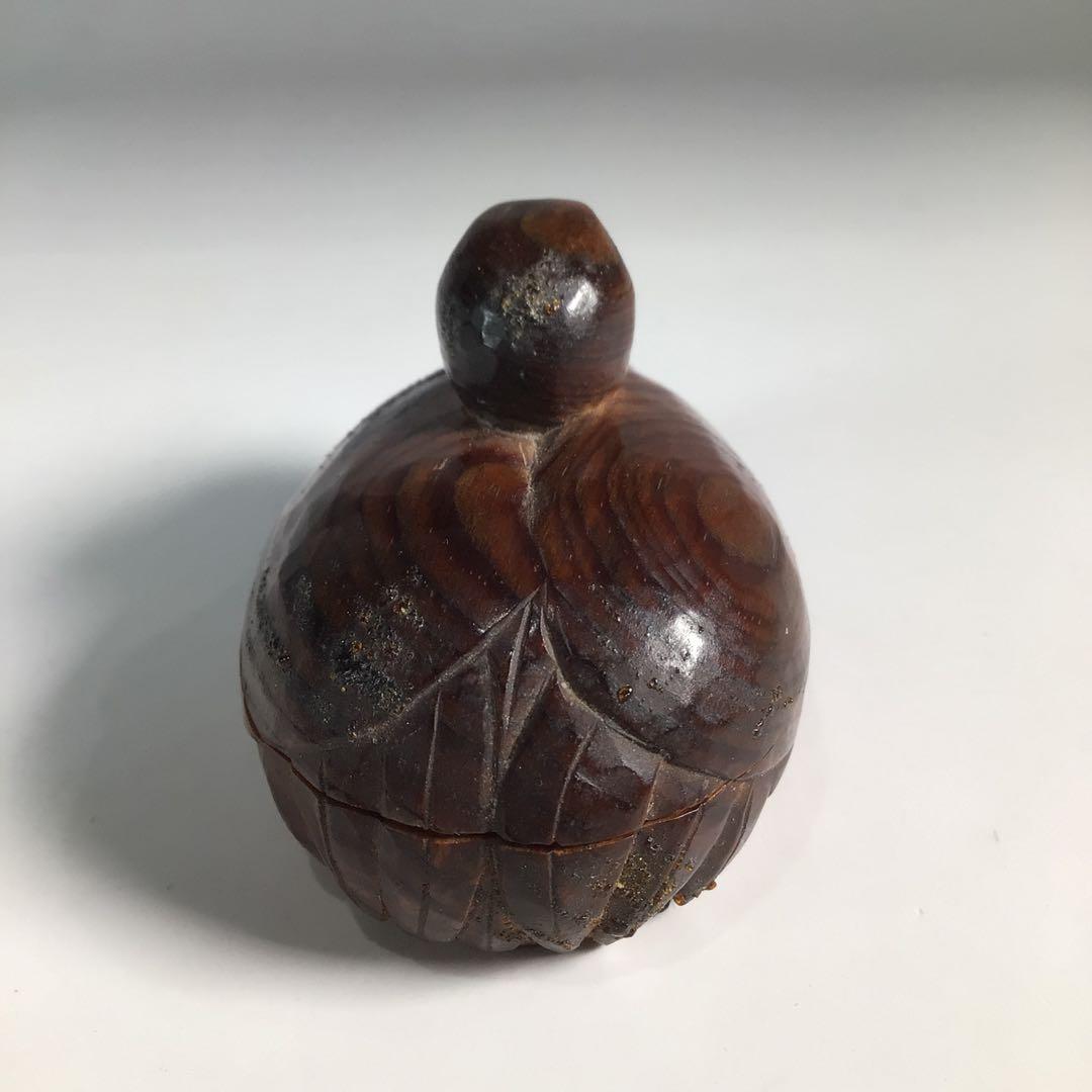 Ｎ４３３　香合　『浪華　高橋黄石作』『松材』『鶴香合』　共箱　茶道具　木工芸