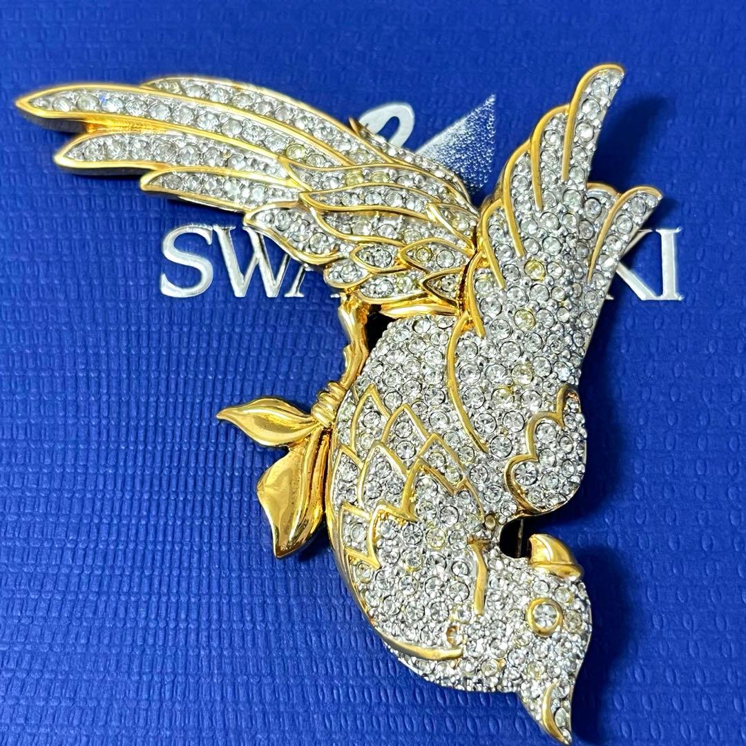 スワロフスキー　ブローチ　オウム　鳥　パヴェ　ゴールド　正規品　美品　箱付