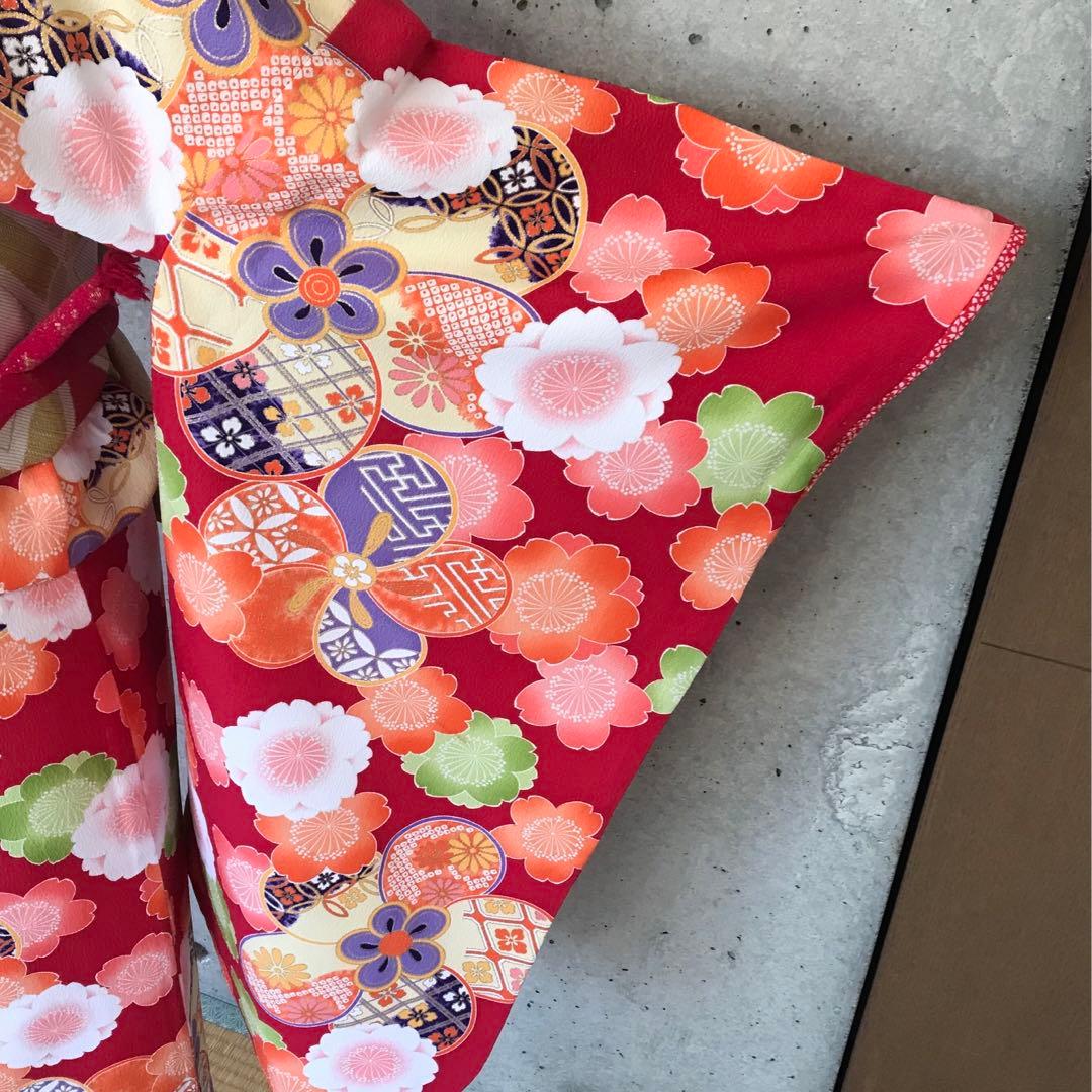 【乙葉】化繊　二尺袖　振袖　花柄　子供向け