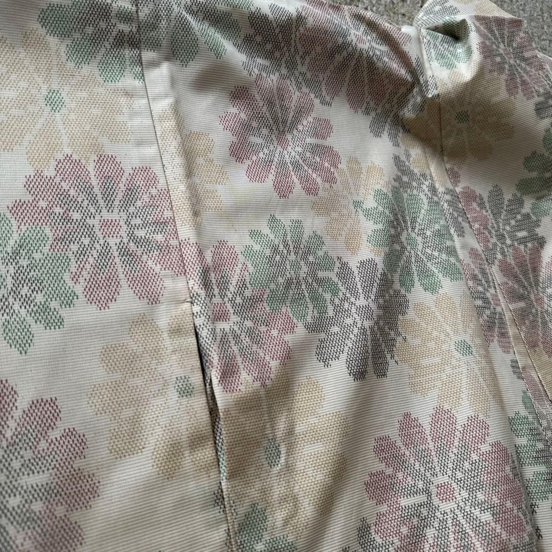 大島紬　白大島　菊尽くし　単　多色　着物　広衿　小紋　きくづくし　花柄　正絹