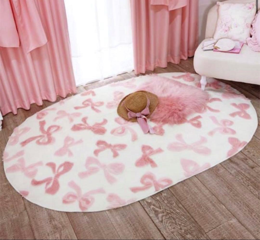 ロマンティックプリンセス ふわふわリボンラグ（楕円形・１３０×１９０）
