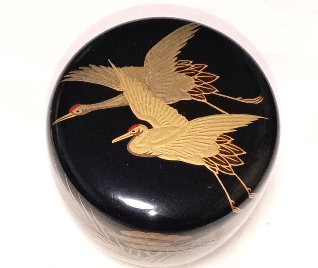 茶道具　蒔絵師祐志作　黒漆塗宝山来金蒔絵大棗　骨董　美品！！