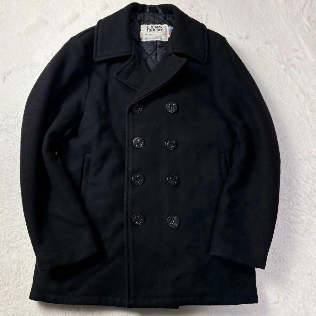 L相当 schott pコート USA製 碇ボタン キルティング ブラック