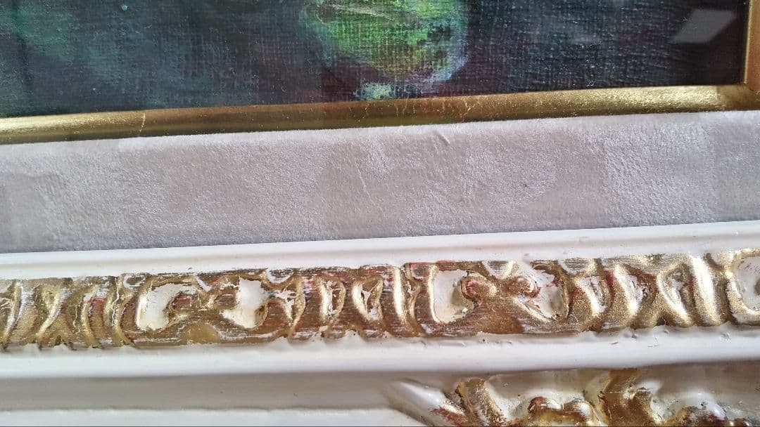 保田三友紀の古典画技法の油絵睡蓮F４号 超高級 額縁付きガラス入り