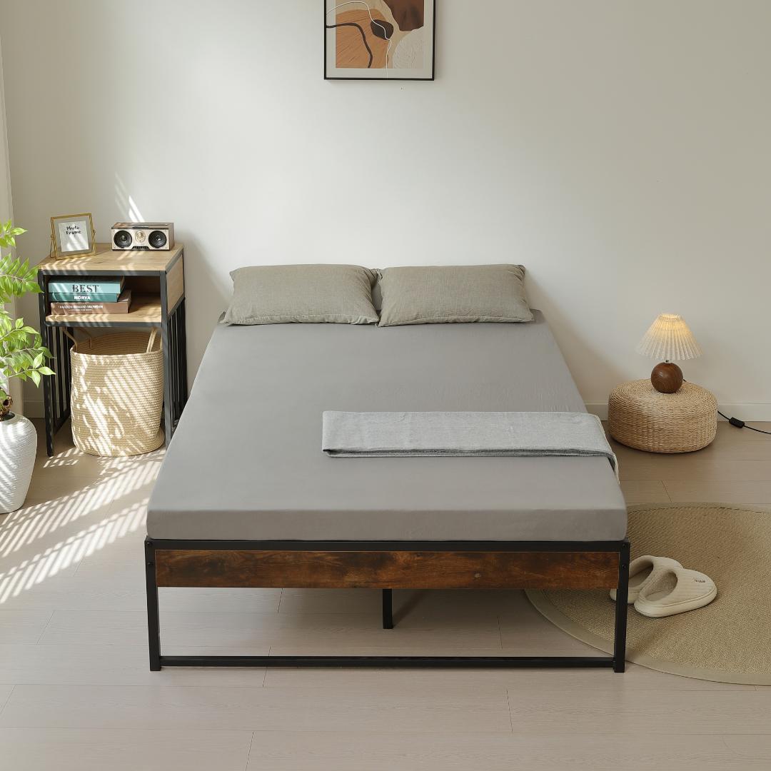 ベッドフレーム 【ダブル D】パイプベッドパイプ+木 シングルベッド　BLACK